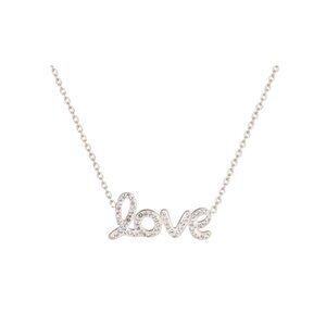 Love Rhinestones Chain Necklace Rose‎ Gold & White Stainless Steel & Rhinestone
